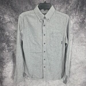 Eddie Bauer Shirt Mens Small Gray Herringbone‎ Button Up Long Sleeve Heavyweight